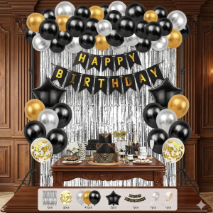 55PCS Birthday Decoration Set Rubber balloon Foil curtain HBD Banner Set Partyneeds Happy