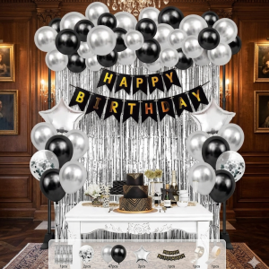 55PCS Birthday Decoration Set Rubber balloon Foil curtain HBD Banner Set Partyneeds Happy description