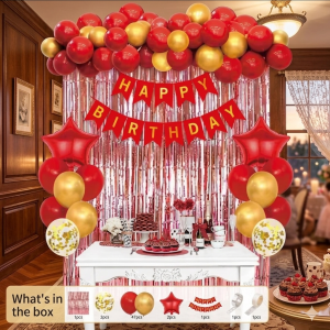 55PCS Birthday Decoration Set Rubber balloon Foil curtain HBD Banner Set Partyneeds Happy